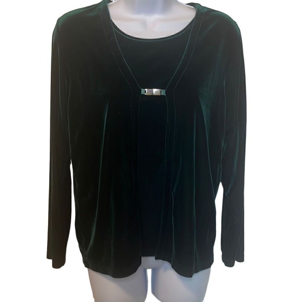Hampshire Studio Vintage Green Long Sleeves One Piece Velvet Top Size M‎